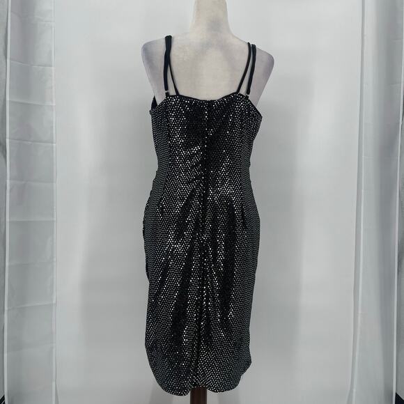 Grace Karin Silver Sequin Dress Sz L Holiday Glam Clubwear Ruched Sparkly NYE - Picture 6 of 16